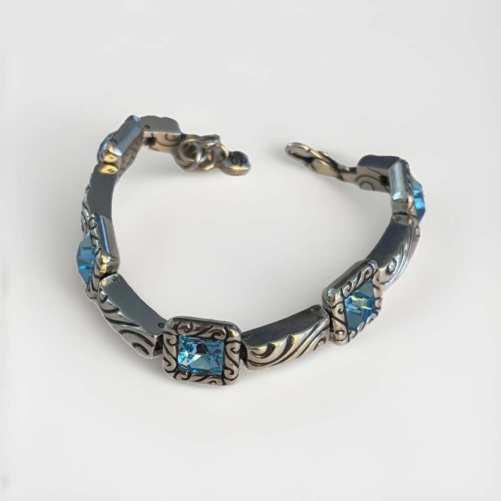 Vintage Brighton Regina Aqua Stone Silver Tone Bracelet